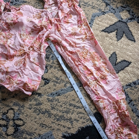 Free People Hilary printed top pink combo floral puff sleeve open back - Picture 10 of 10